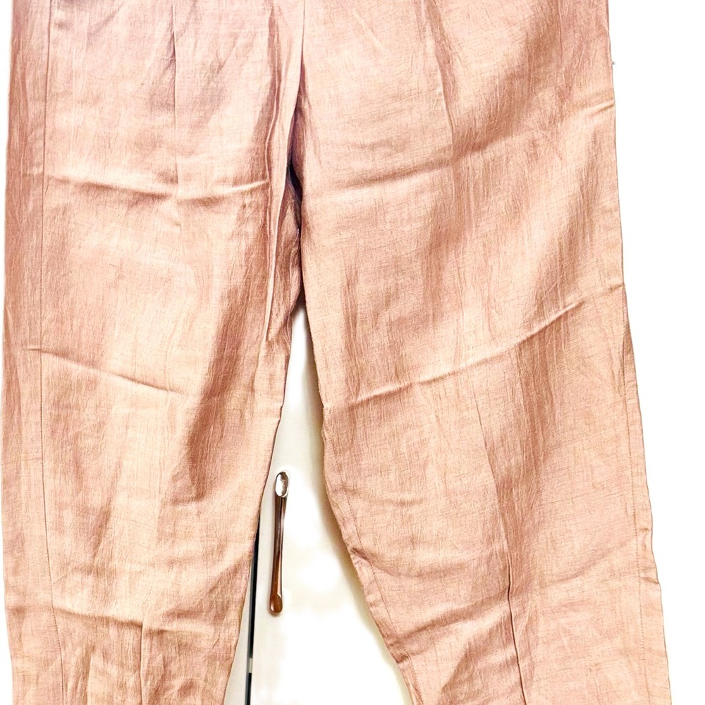 Emporio Armani High Rise Straight Leg Pink Salmon Linen Pants with Pleats